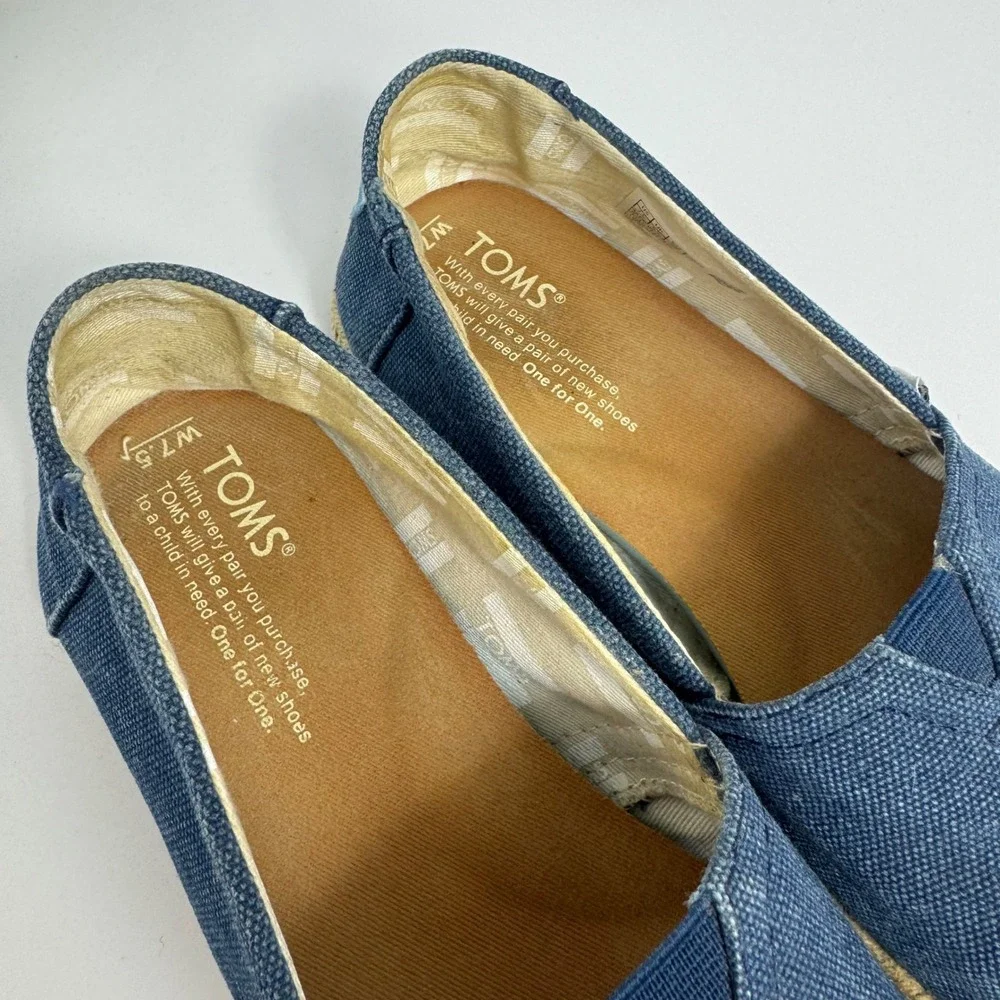 TOMS Women 7.5 Classic Alpargata Navy Blue Canvas Espadrille Slip On Flats
